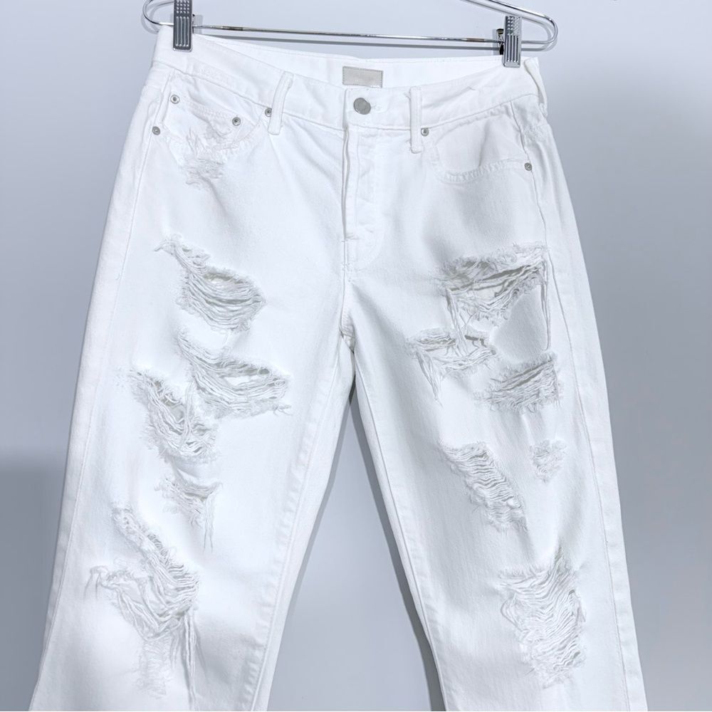 MOTHER The Loosey Party Crashers Distressed Boyfriend White Jeans 25 Relaxed Fit - Picture 8 of 15